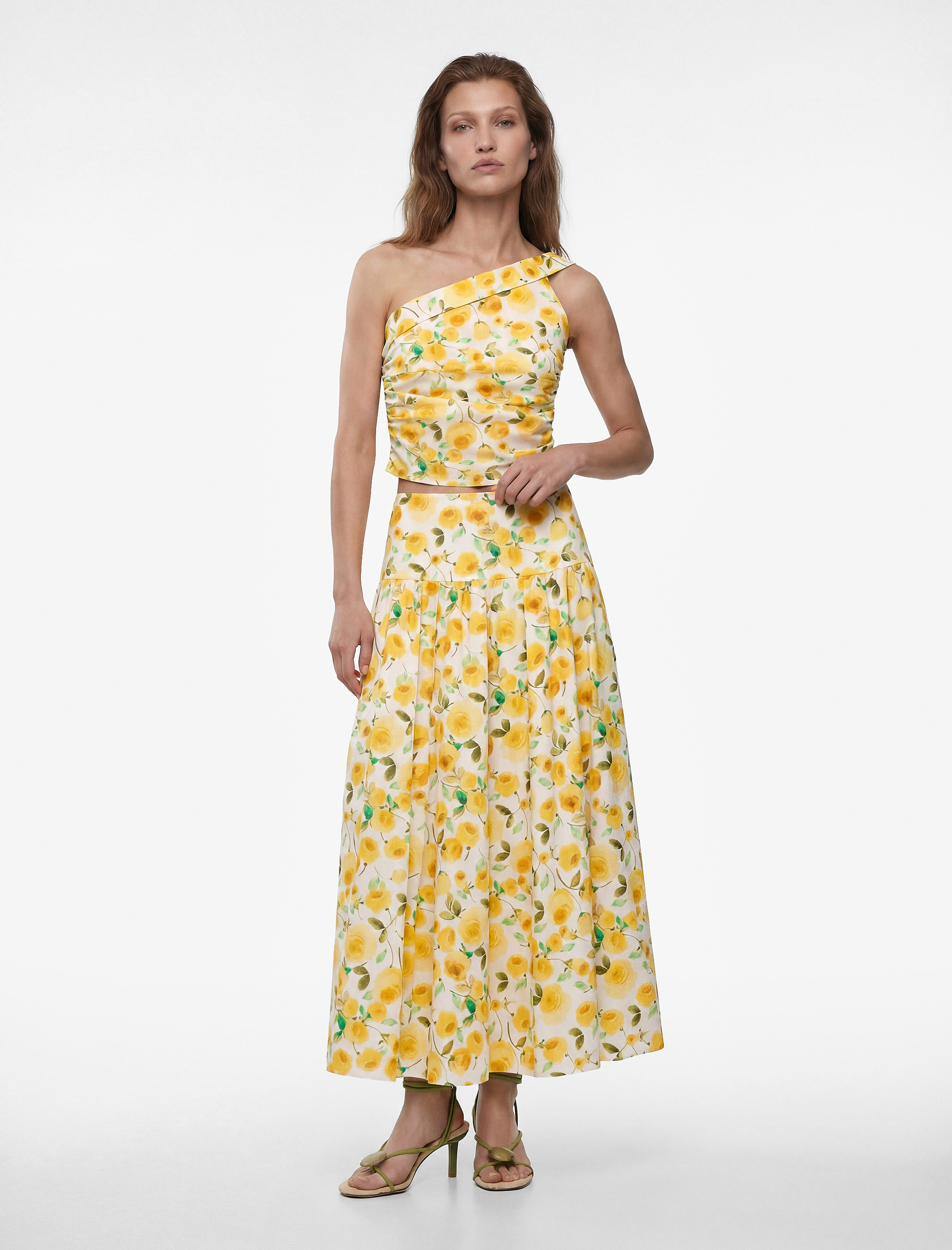   Pamuklu Tek Omuz Çiçekli Poplin Crop Bluz