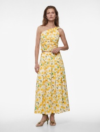 Pamuklu Tek Omuz Çiçekli Poplin Crop Bluz