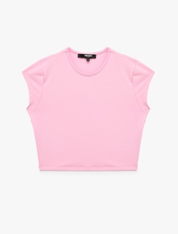 Slim Fit Kısa Kollu Bisiklet Yaka Crop Spor Tişört