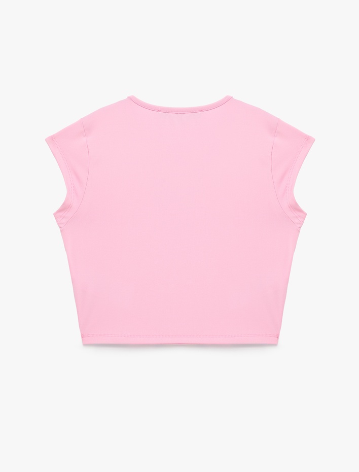  Slim Fit Kısa Kollu Bisiklet Yaka Crop Spor Tişört