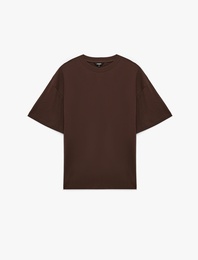 Pamuklu Kısa Kollu Bisiklet Yaka Basic Oversize Tişört