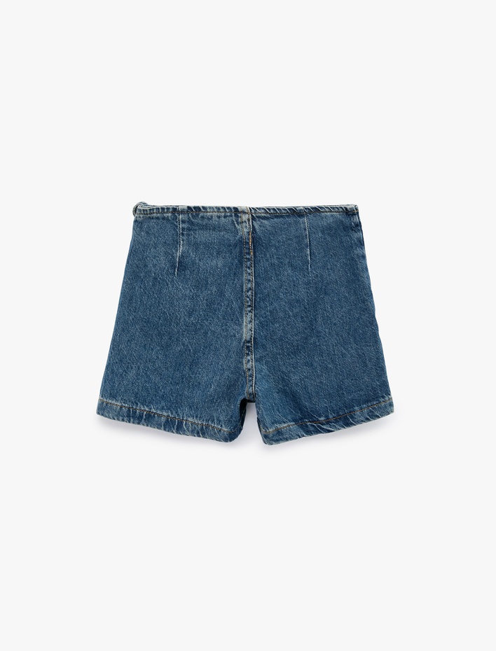 Kız Çocuk Pamuklu Fermuar Detaylı Denim Şort Etek