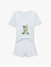 Baskılı Şortlu Pamuklu Pijama Takımı