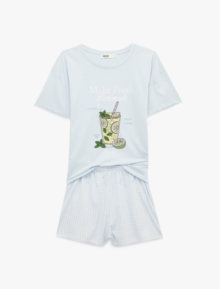 Baskılı Şortlu Pamuklu Pijama Takımı