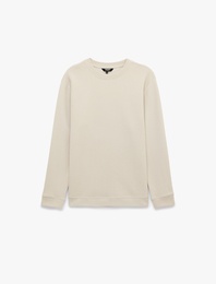 Pamuklu Waffle Dokulu Uzun Kollu Bisiklet Yaka Basic Sweatshirt