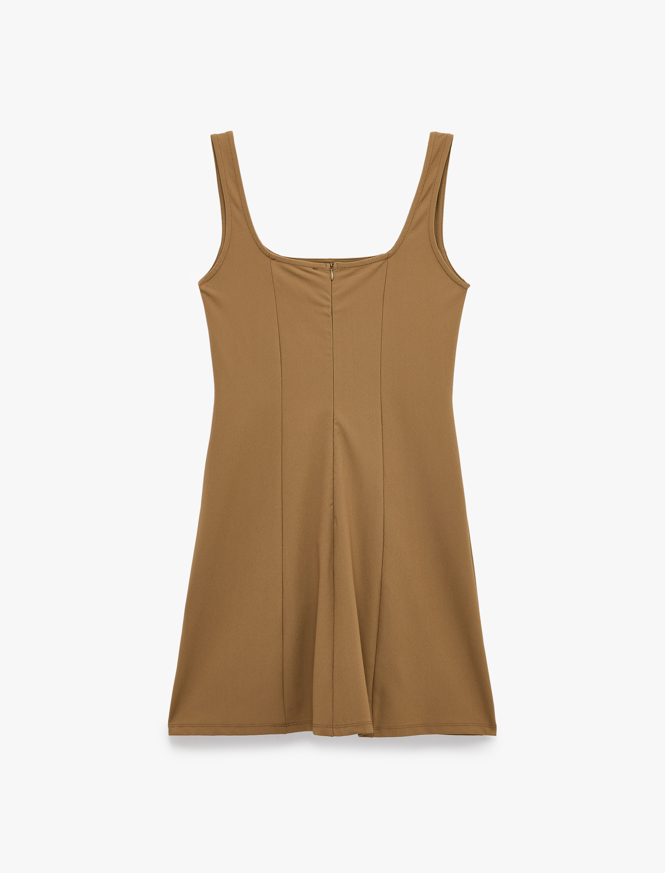   Slim Fit Kare Yaka Kalın Askılı Kloş Mini Elbise