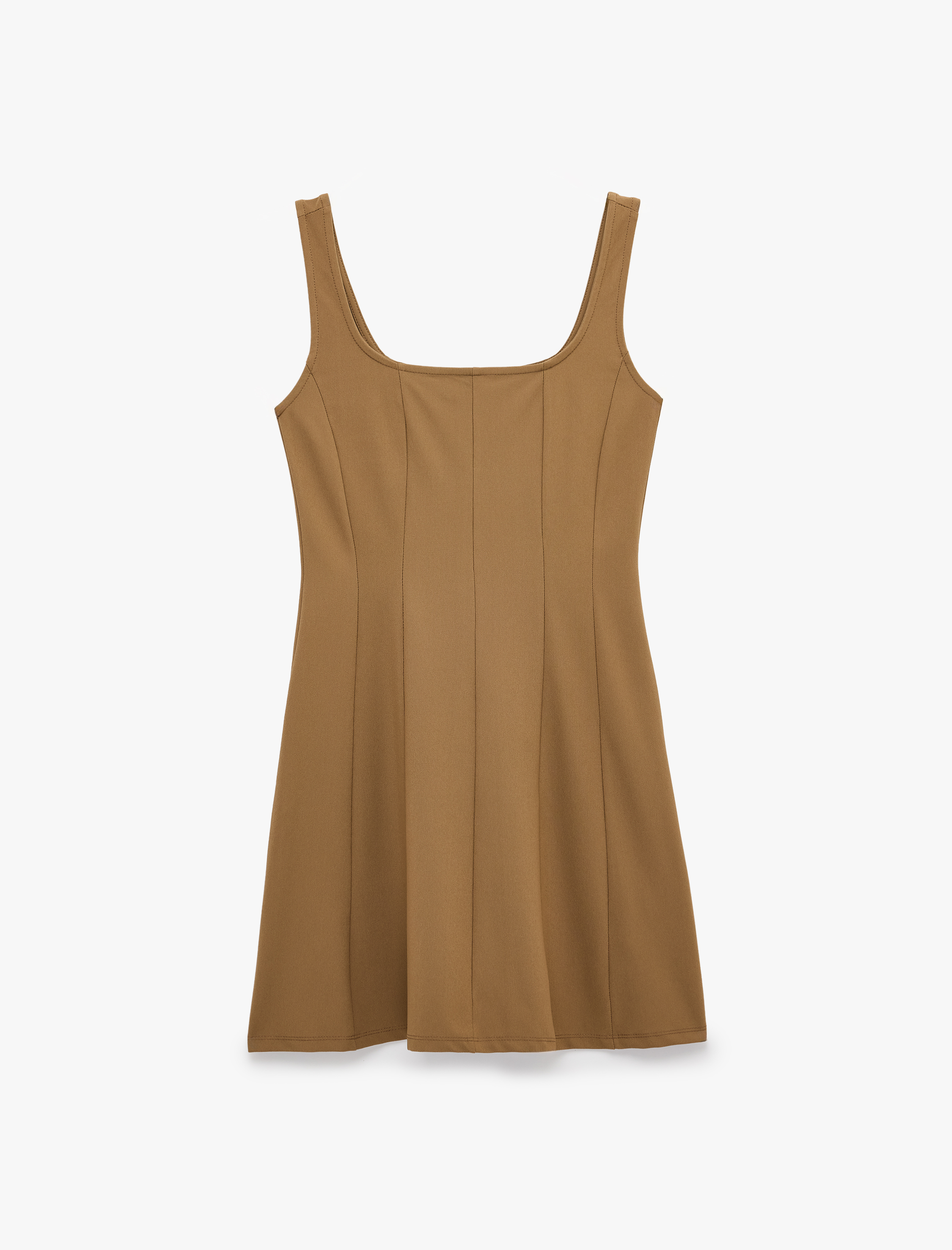   Slim Fit Kare Yaka Kalın Askılı Kloş Mini Elbise