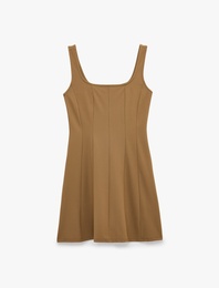 Slim Fit Kare Yaka Kalın Askılı Kloş Mini Elbise