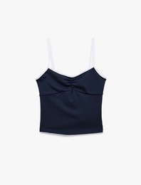 Slim Fit İp Askılı Büzgülü Spor Bluz