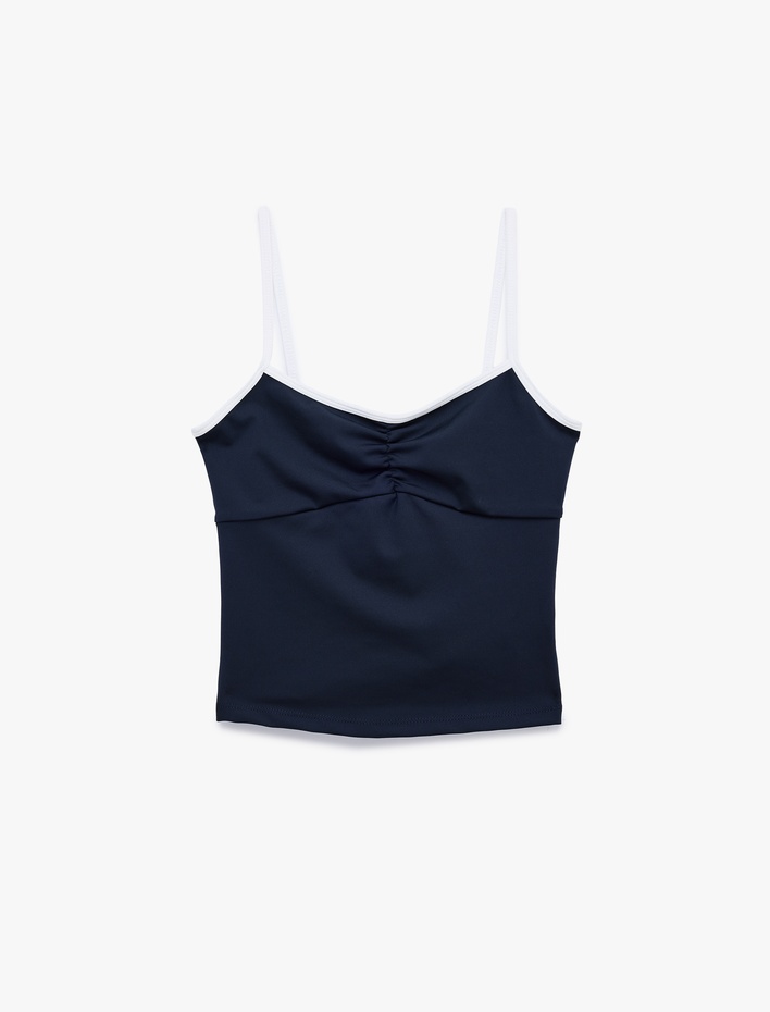  Slim Fit İp Askılı Büzgülü Spor Bluz