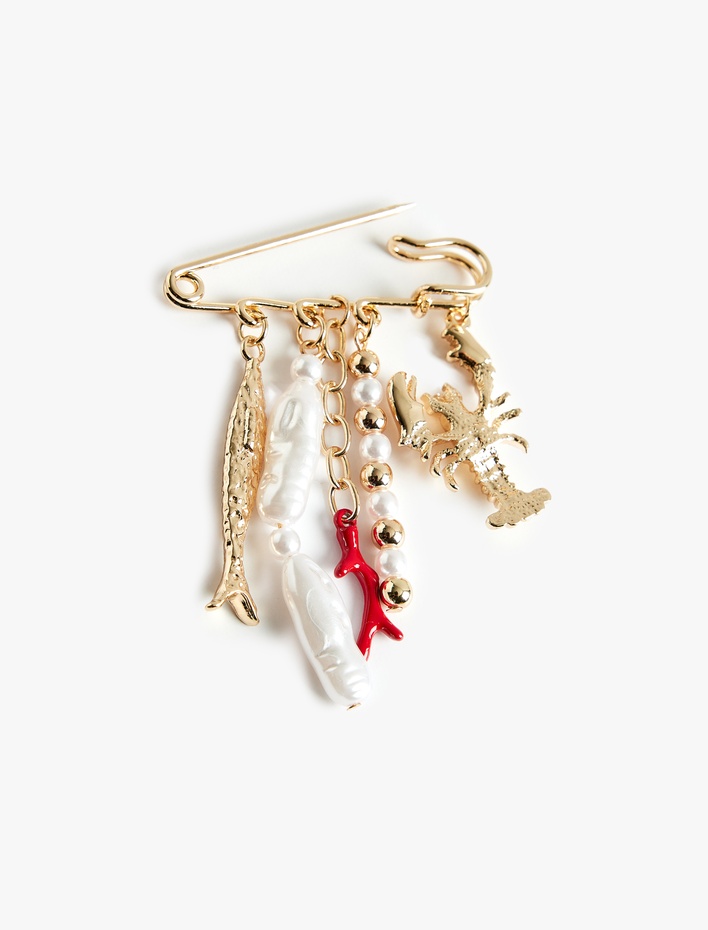 Kadın Deniz Temalı Metal Charm Detaylı İğne Broş