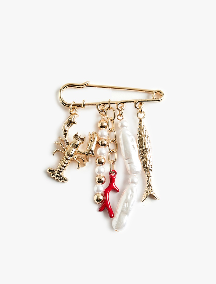 Kadın Deniz Temalı Metal Charm Detaylı İğne Broş