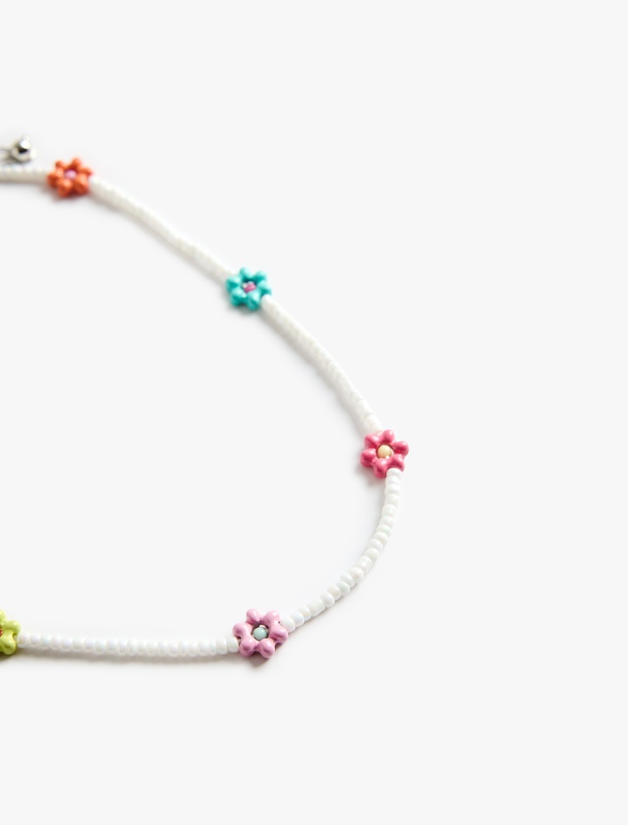 Kadın Çelik Karışımlı Çok Renkli Boncuklu Çiçekli Choker Kolye
