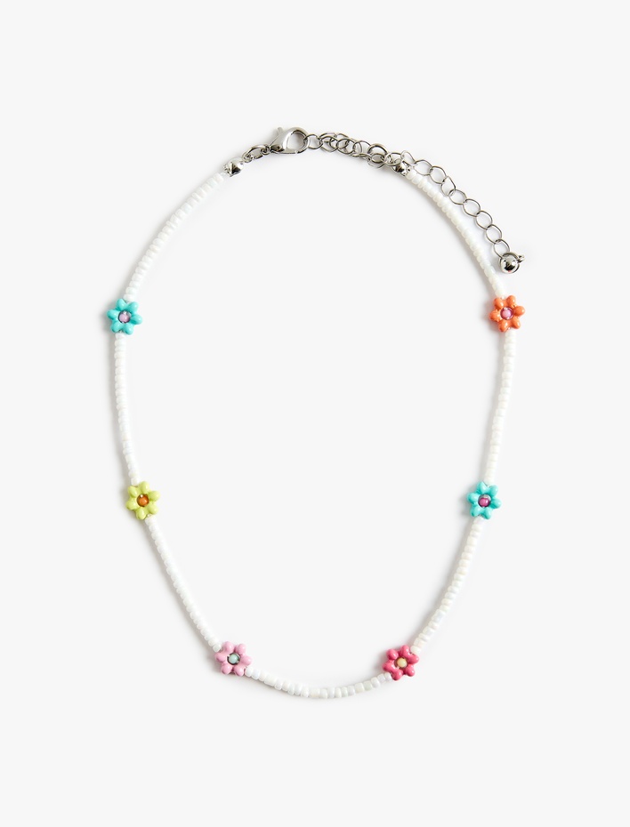 Kadın Çelik Karışımlı Çok Renkli Boncuklu Çiçekli Choker Kolye