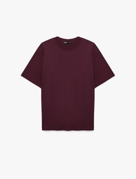 Kısa Kollu Bisiklet Yaka Pamuklu Basic Oversize Tişört