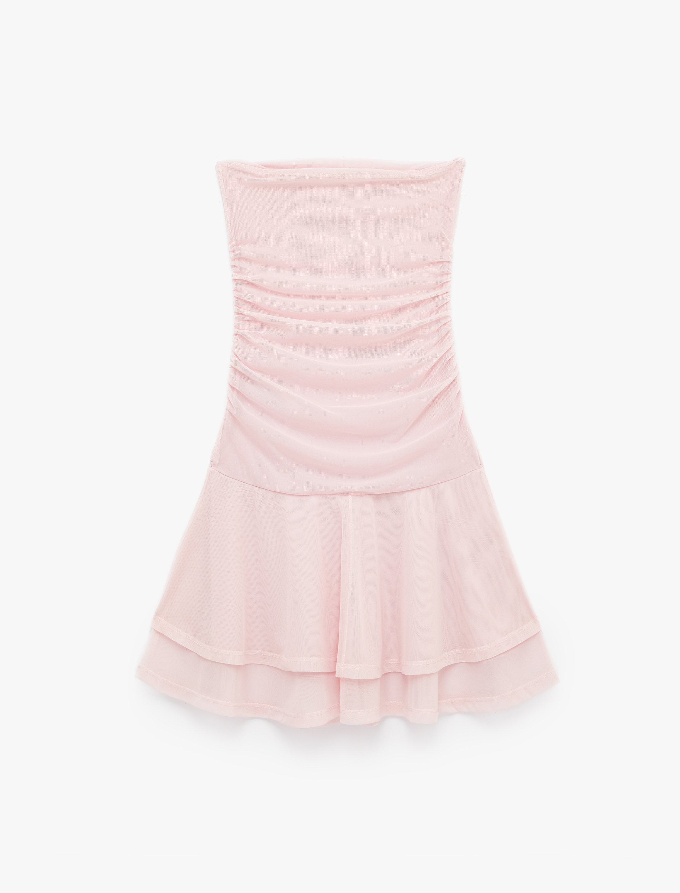   Drape Detaylı Bağlamalı Kat Kat Straplez Mini Elbise