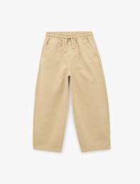 Beli Bağcıklı Pamuklu Balon Form Pantolon