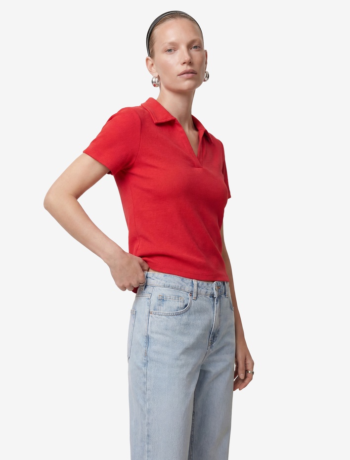  Slim Fit Ribanalı Kısa Kollu Polo Yaka Tişört