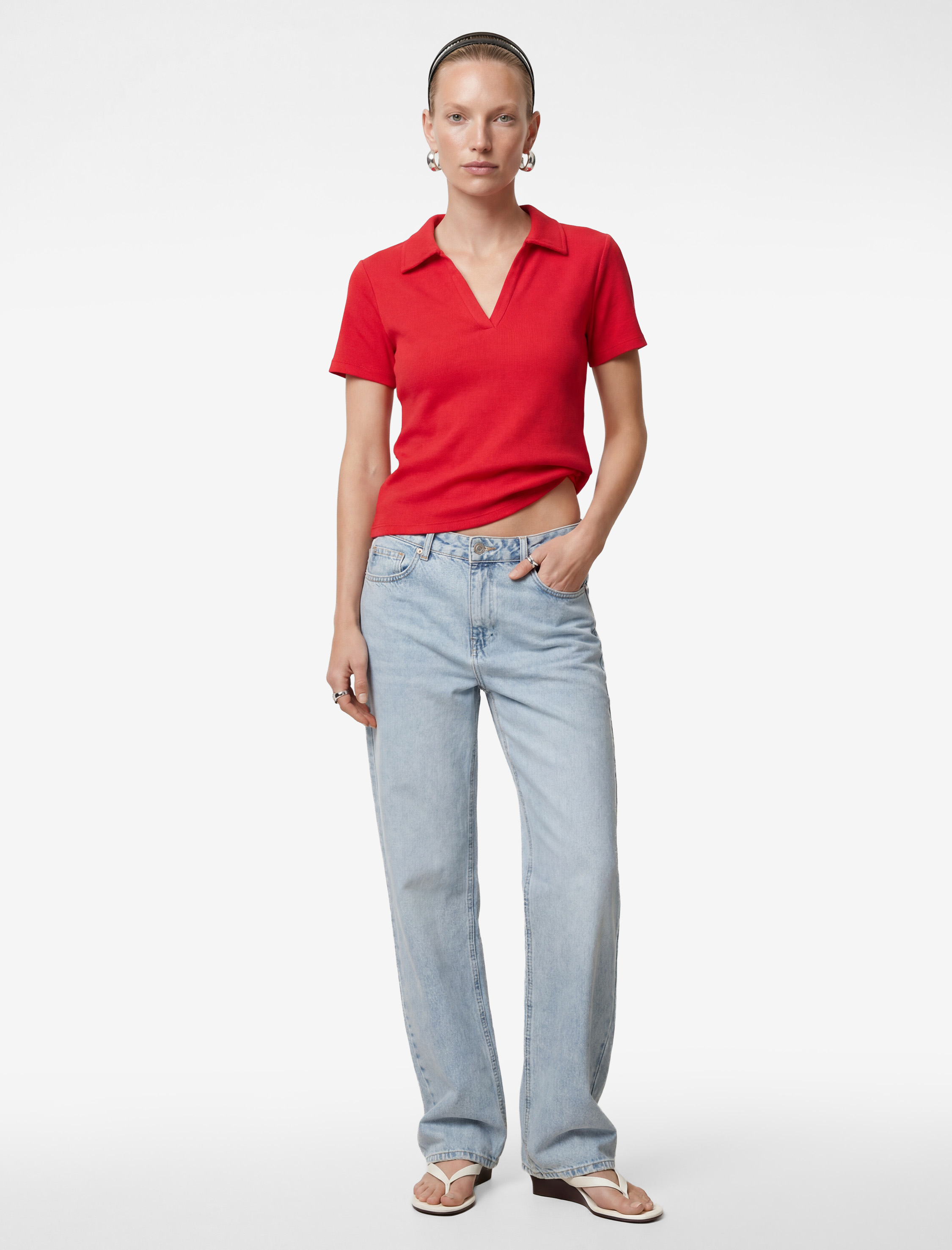   Slim Fit Ribanalı Kısa Kollu Polo Yaka Tişört