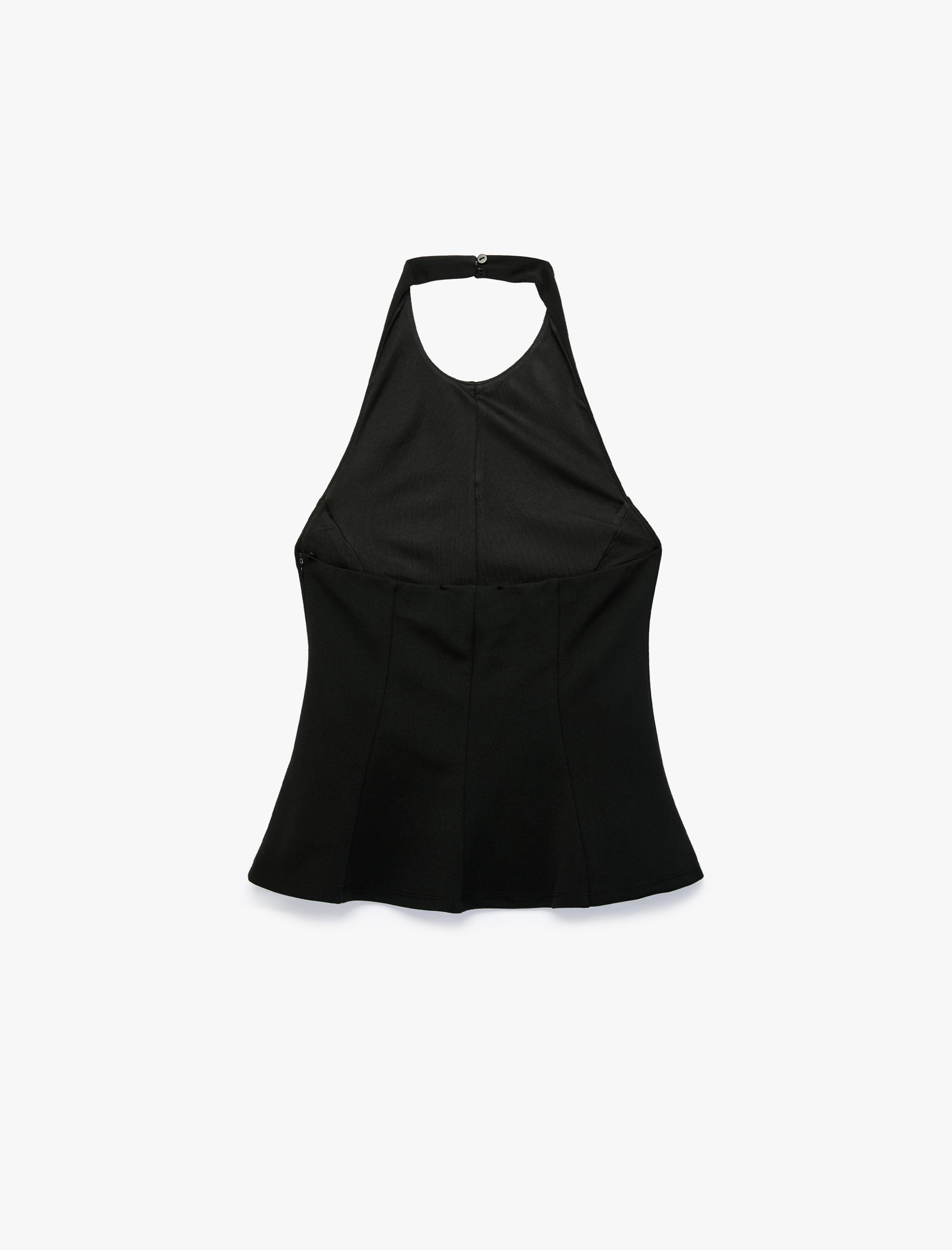   Slim Fit Bel Vurgulu Halter Yaka Kolsuz Peplum Bluz