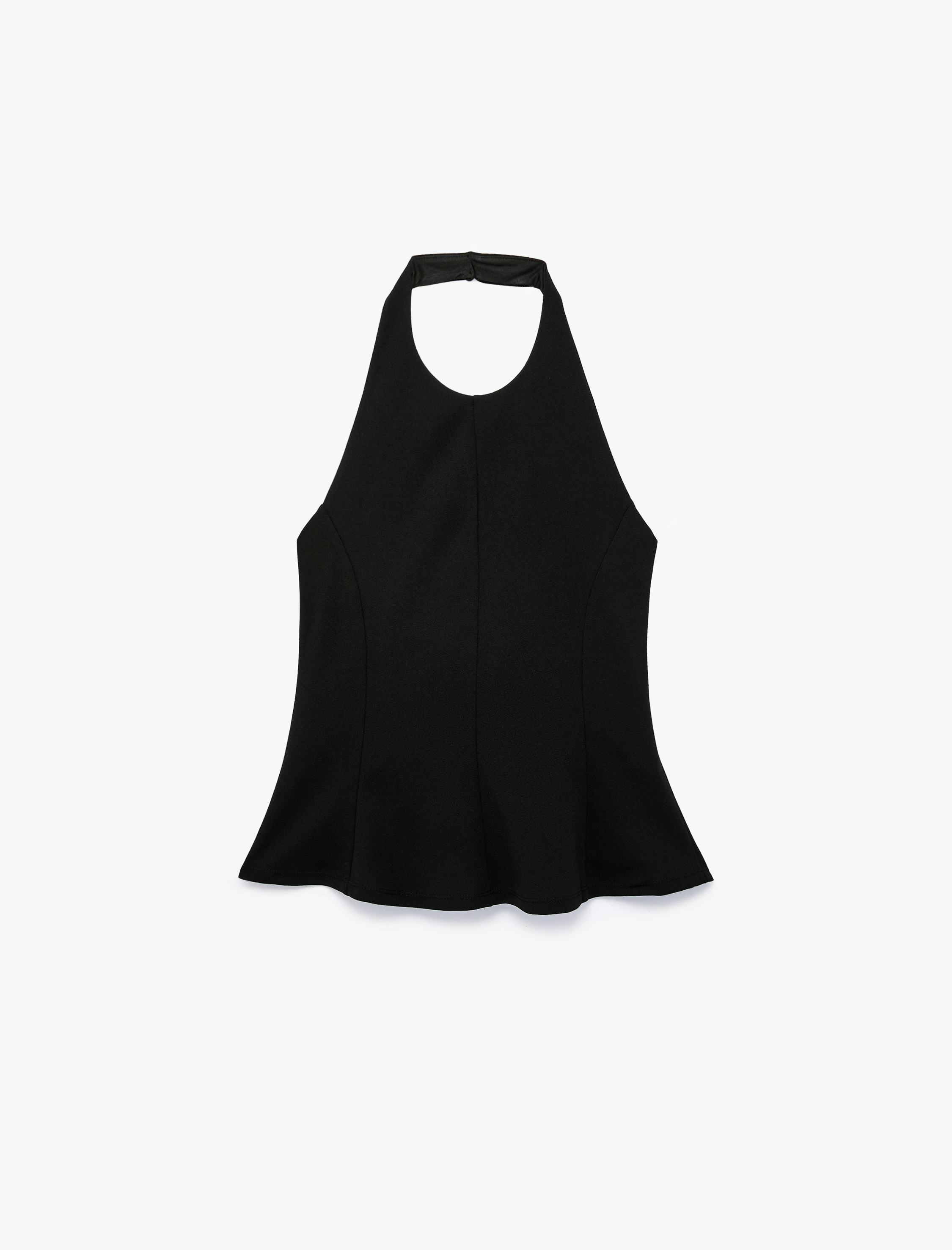   Slim Fit Bel Vurgulu Halter Yaka Kolsuz Peplum Bluz