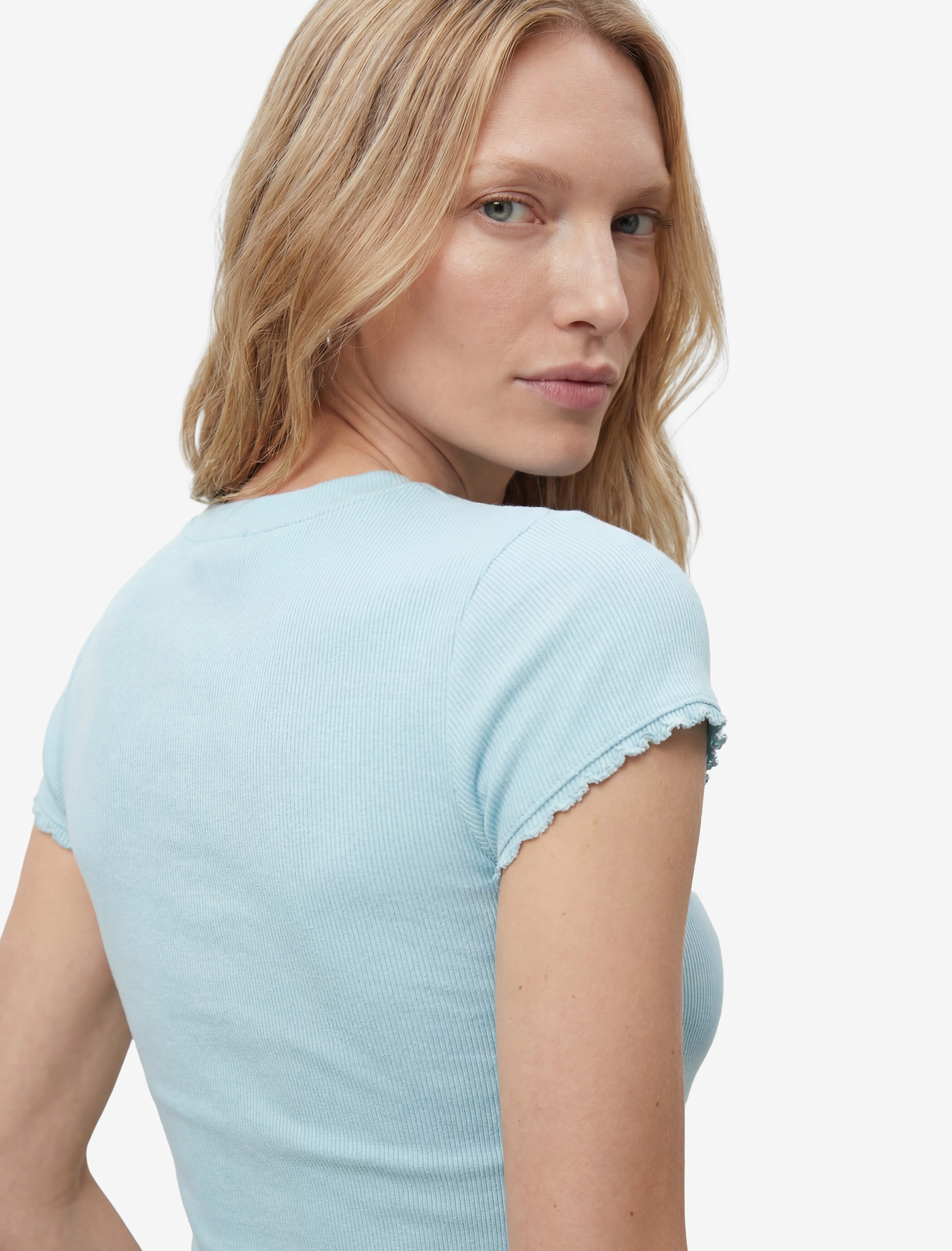   Ribanalı Pamuklu Slim Fit Bisiklet Yaka Kısa Kollu Dantel Detaylı Tişört