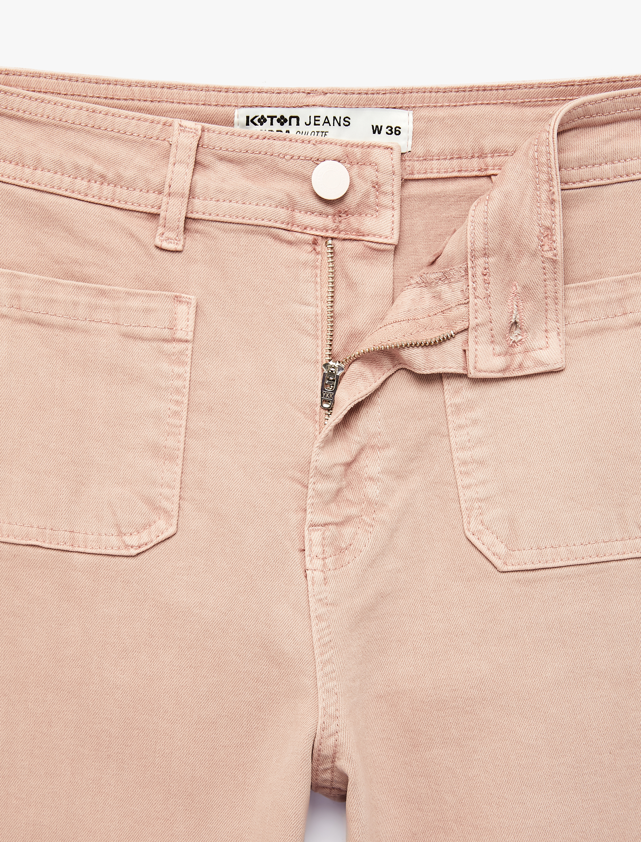   Yüksek Bel Rahat Kalıp Cep Detaylı Geniş Paça Pantolon - Culotte Jeans