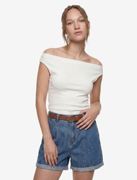 Asimetrik Yaka Slim Fit Pamuklu Kolsuz Bluz