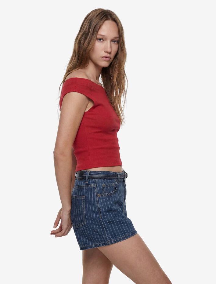  Asimetrik Yaka Slim Fit Pamuklu Kolsuz Bluz