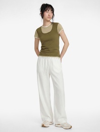 Slim Fit Bisiklet Yaka Katmanlı Viskon Karışımlı Kısa Kollu Tişört