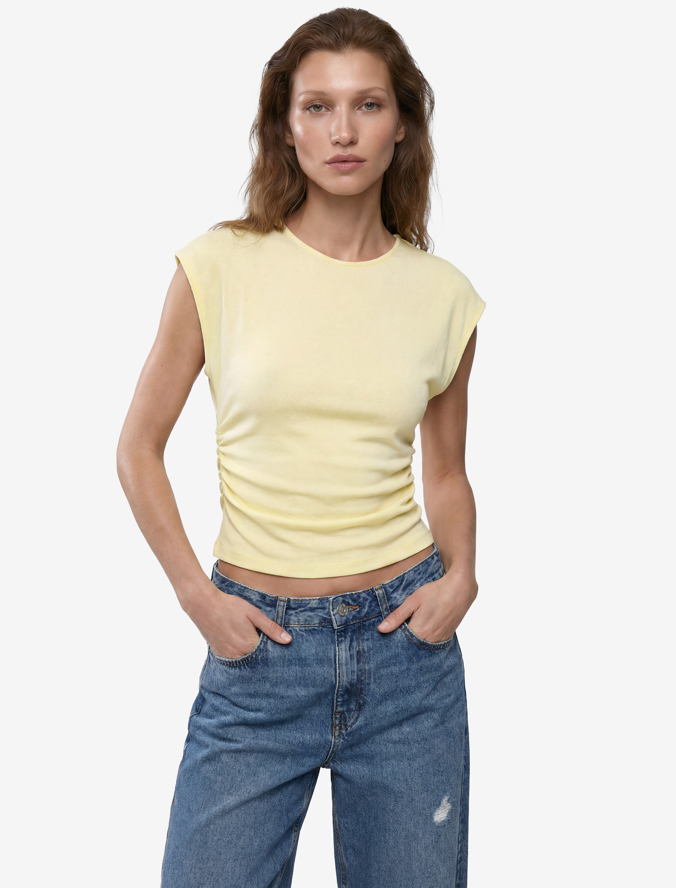   Pamuklu Slim Fit Drape Detaylı Bisiklet Yaka Kısa Kollu Tişört