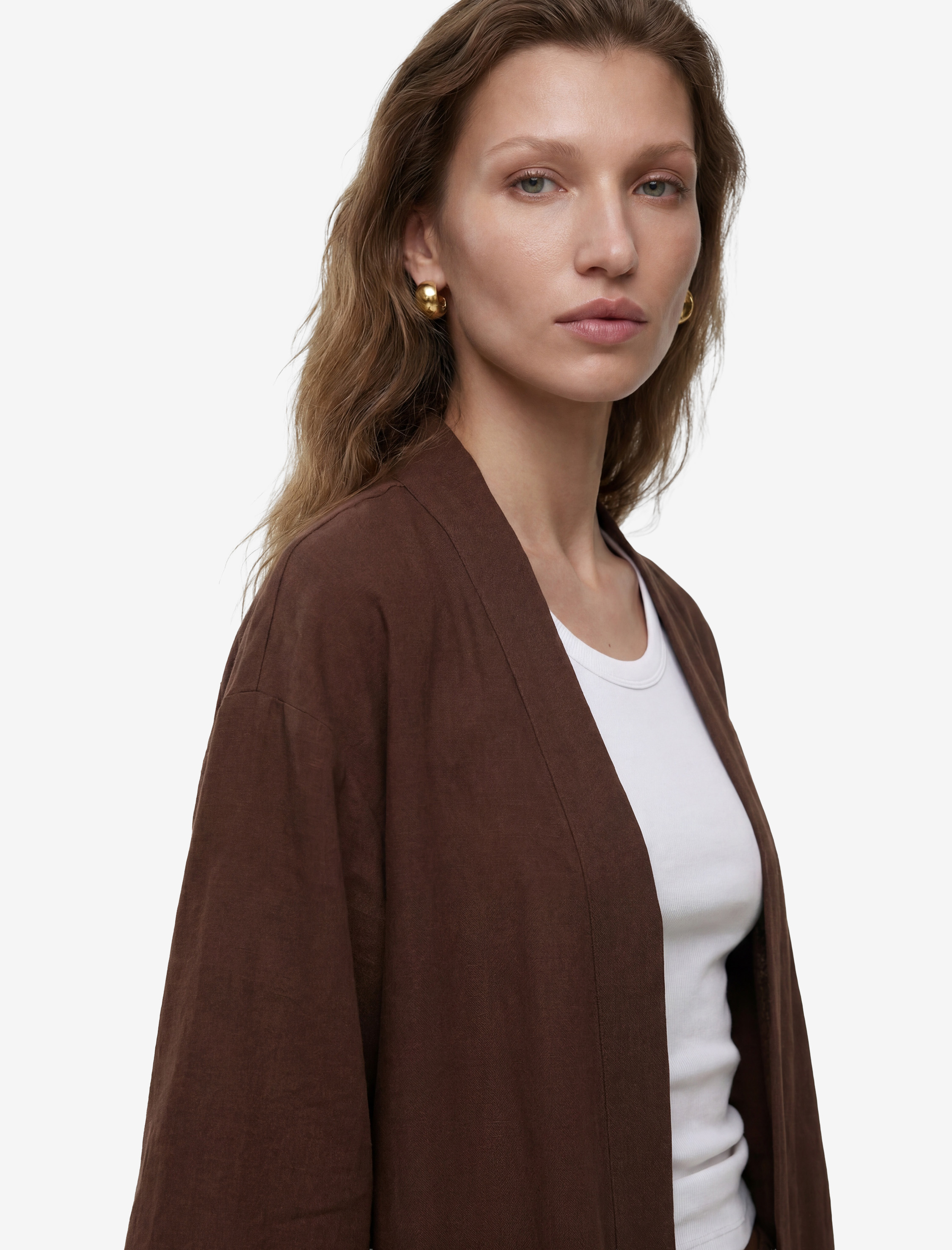   Modal Kumaş Şal Yaka Cepli Uzun Kollu Kimono Ceket