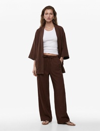 Modal Kumaş Şal Yaka Cepli Uzun Kollu Kimono Ceket