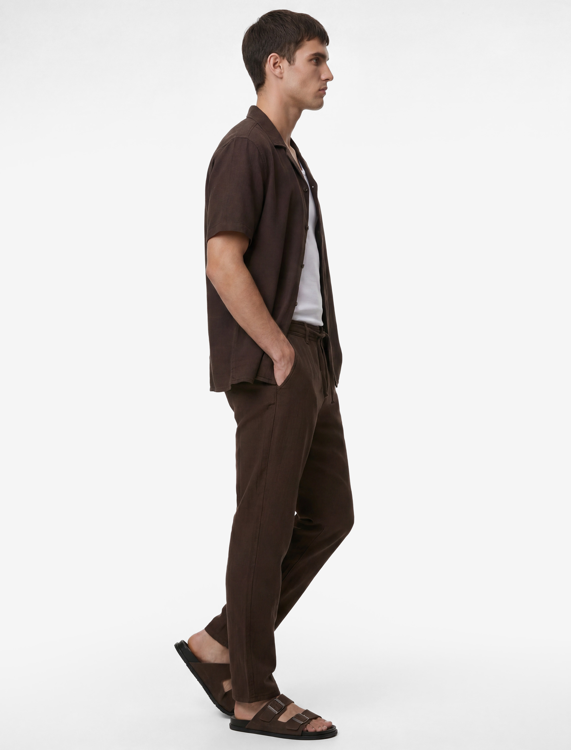   Pamuklu Cepli Straight Fit Beli Bağcıklı Düğmeli Pantolon