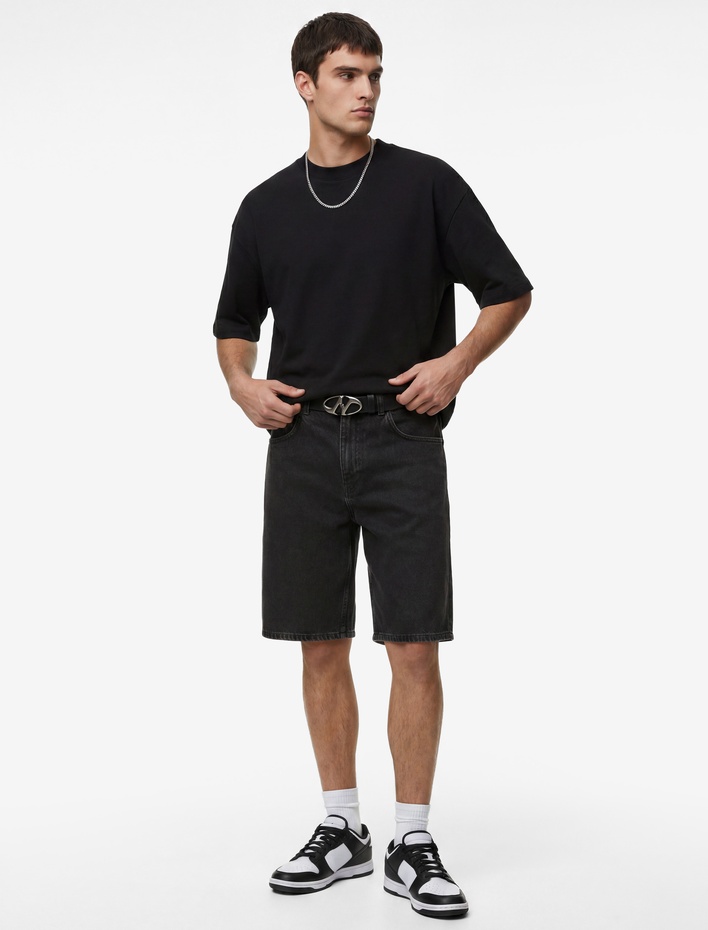 Pamuklu Kısa Kollu Bisiklet Yaka Basic Oversize Tişört