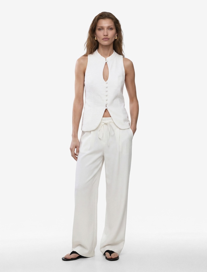  Keten Görünümlü Slim Fit Düğmeli Qipao Dik Yaka Yelek