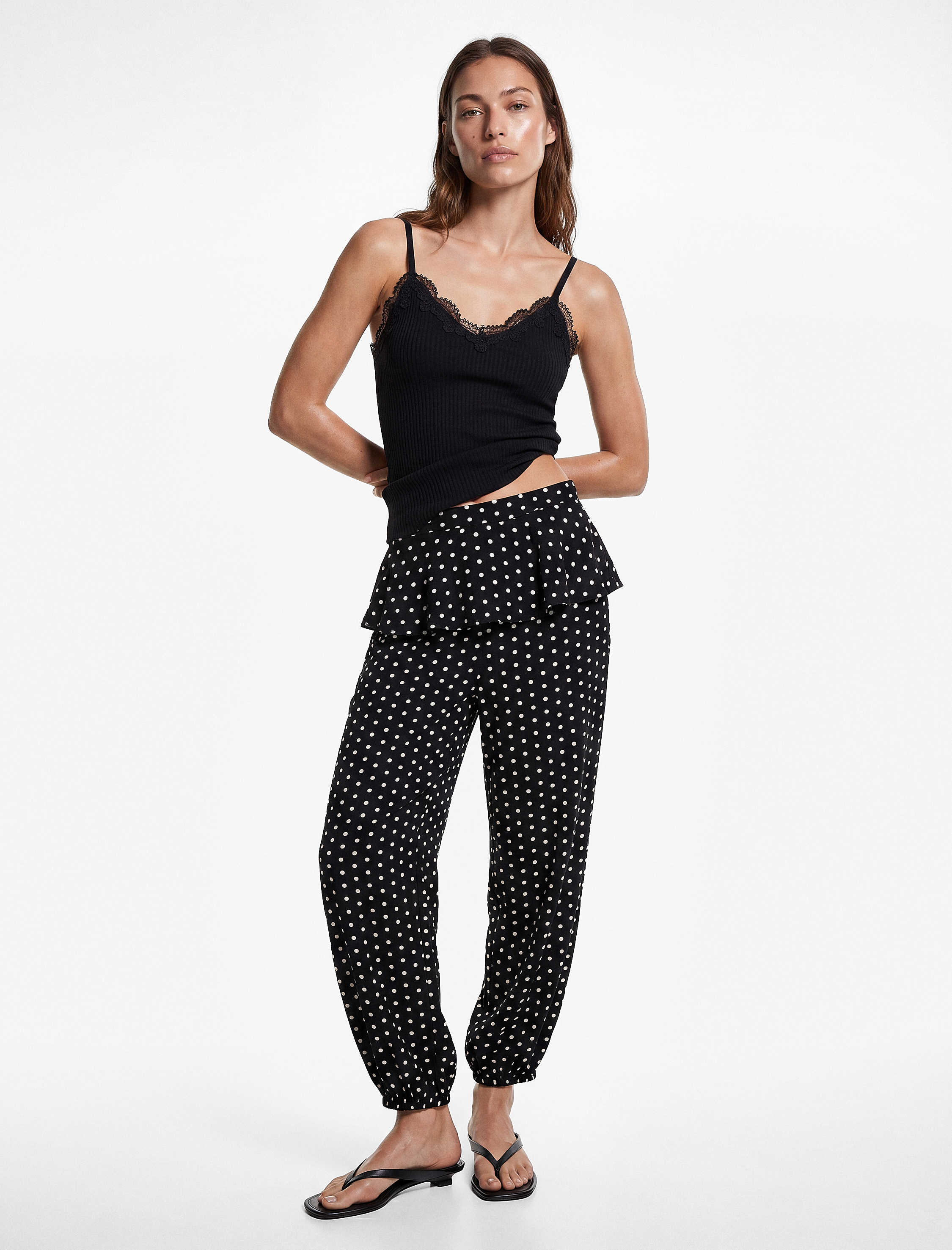   Koton X Sibil Çetinkaya - Tül Detaylı Puantiyeli Harem Pantolon