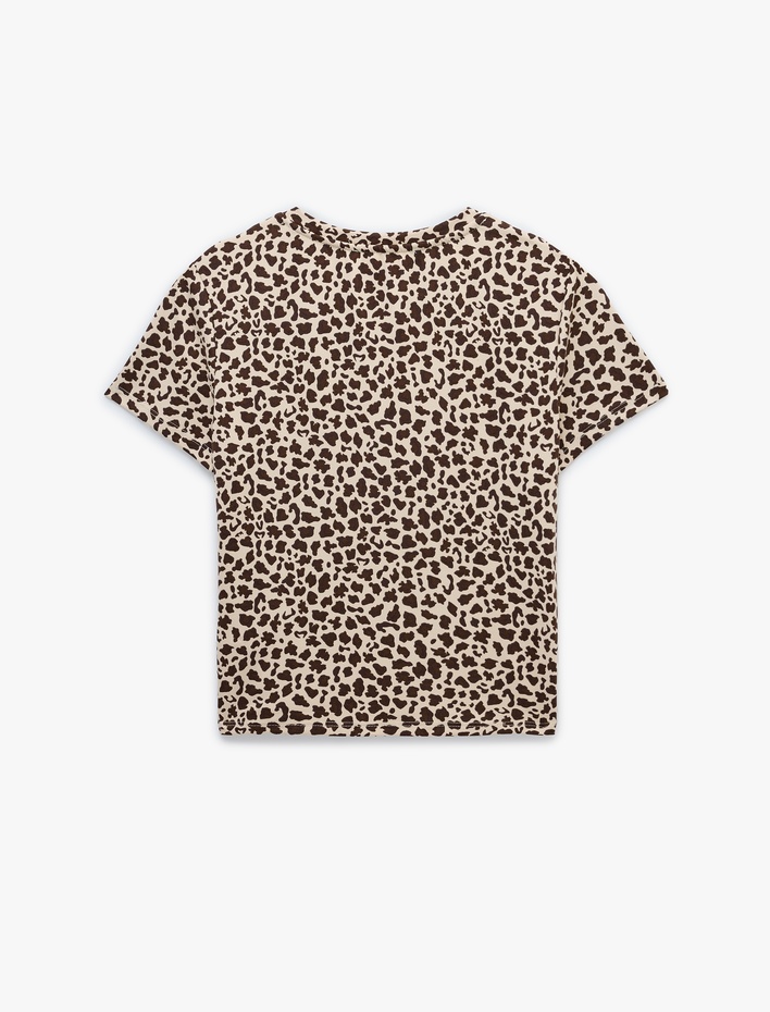  Leopar Desenli Rahat Kesim Bisiklet Yaka Kısa Kollu Pijama Üstü