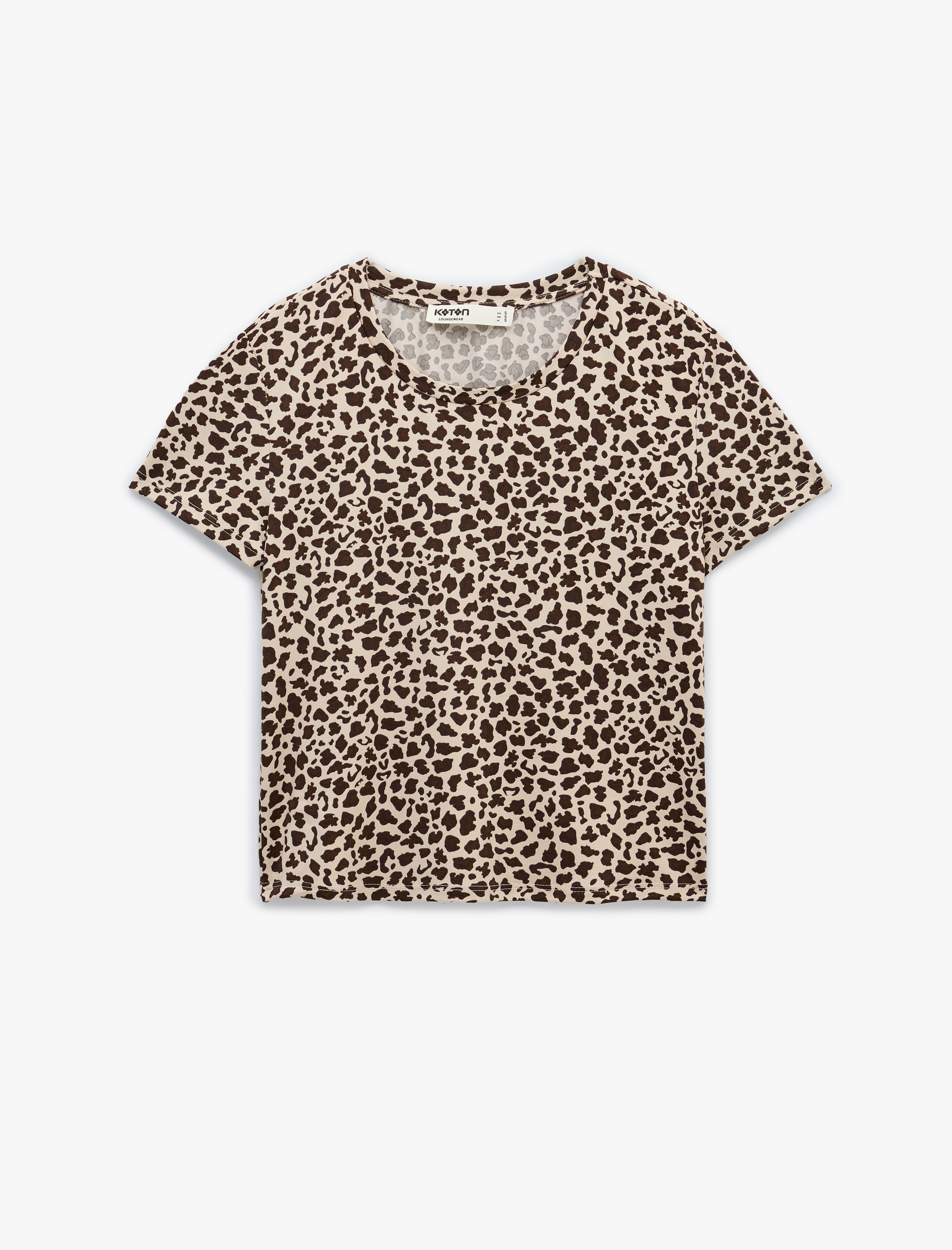   Leopar Desenli Rahat Kesim Bisiklet Yaka Kısa Kollu Pijama Üstü