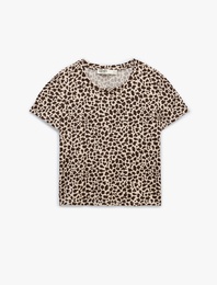 Leopar Desenli Rahat Kesim Bisiklet Yaka Kısa Kollu Pijama Üstü
