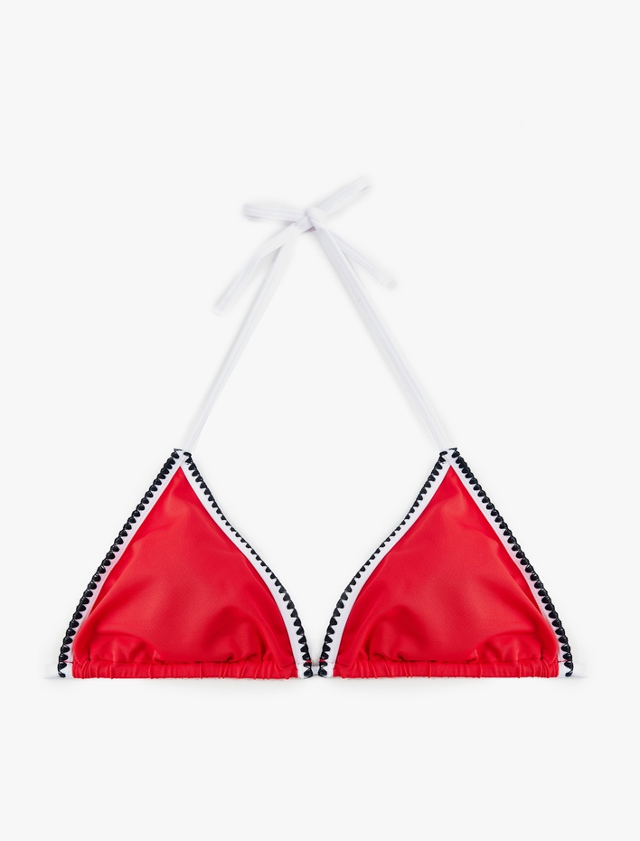  Renk Kontrastlı Kroşe Detaylı Üçgen Bikini Üstü