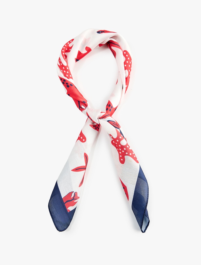 Kadın Yaz Temalı Desenli Saten Kare Fular Bandana