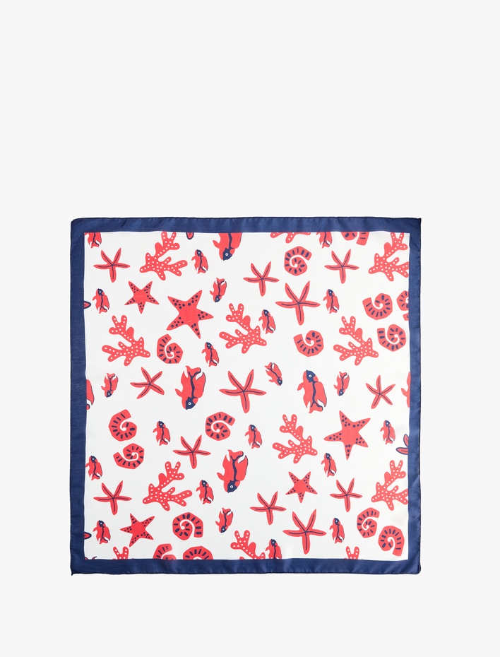 Kadın Yaz Temalı Desenli Saten Kare Fular Bandana