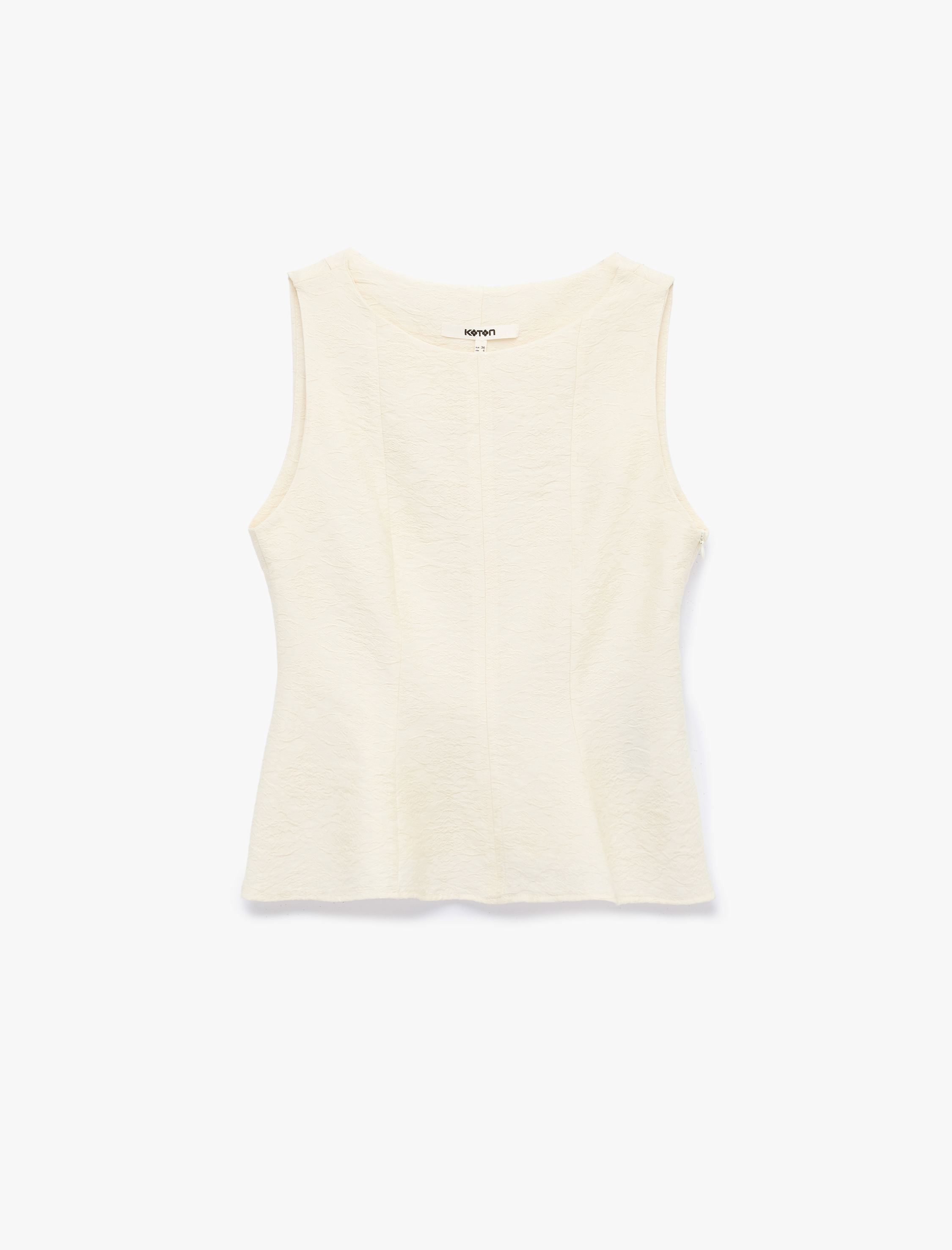   Viskon Kumaş Floral Dokulu Kolsuz Bisiklet Yaka Peplum Bluz