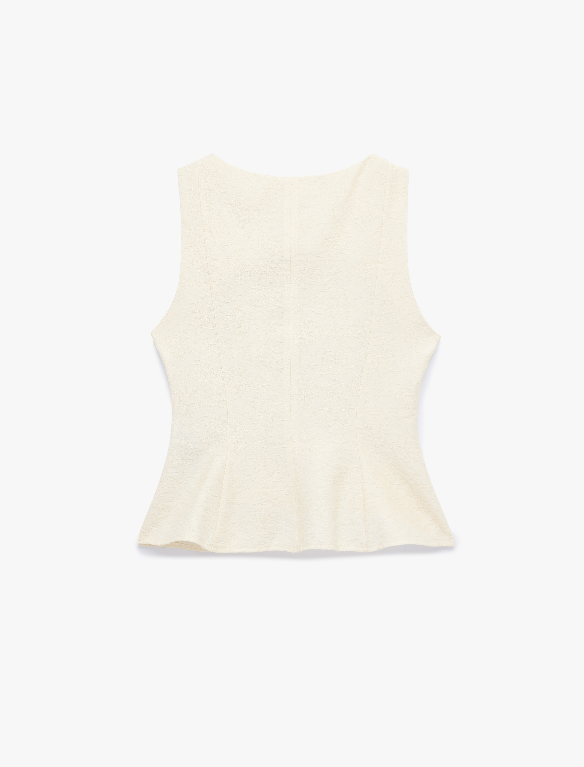   Viskon Kumaş Floral Dokulu Kolsuz Bisiklet Yaka Peplum Bluz