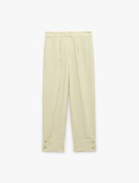Aksesuar Düğme Detaylı Duble Paça Straight Fit Keten Pantolon