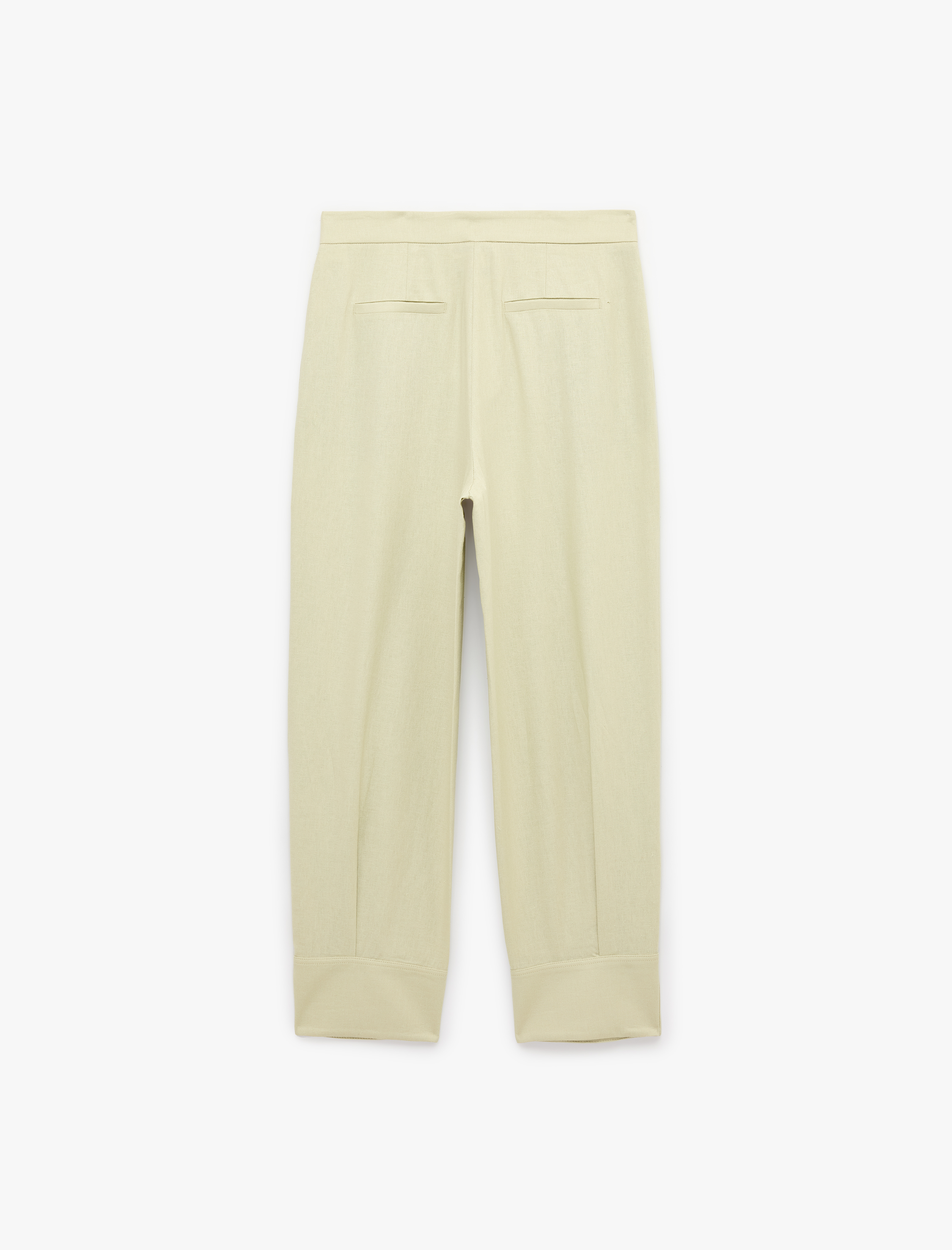   Aksesuar Düğme Detaylı Duble Paça Straight Fit Keten Pantolon