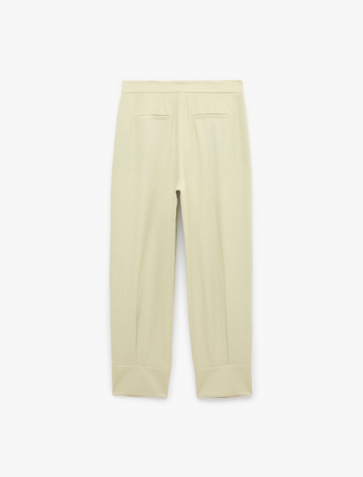  Aksesuar Düğme Detaylı Duble Paça Straight Fit Keten Pantolon