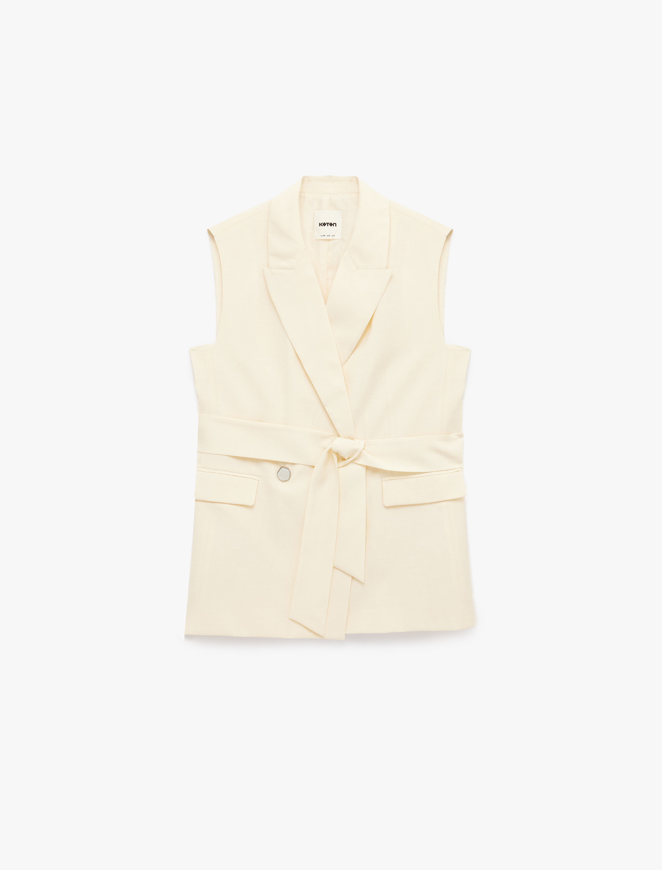   Cepli Kemerli Düğmeli Uzun Kruvaze Blazer Yelek