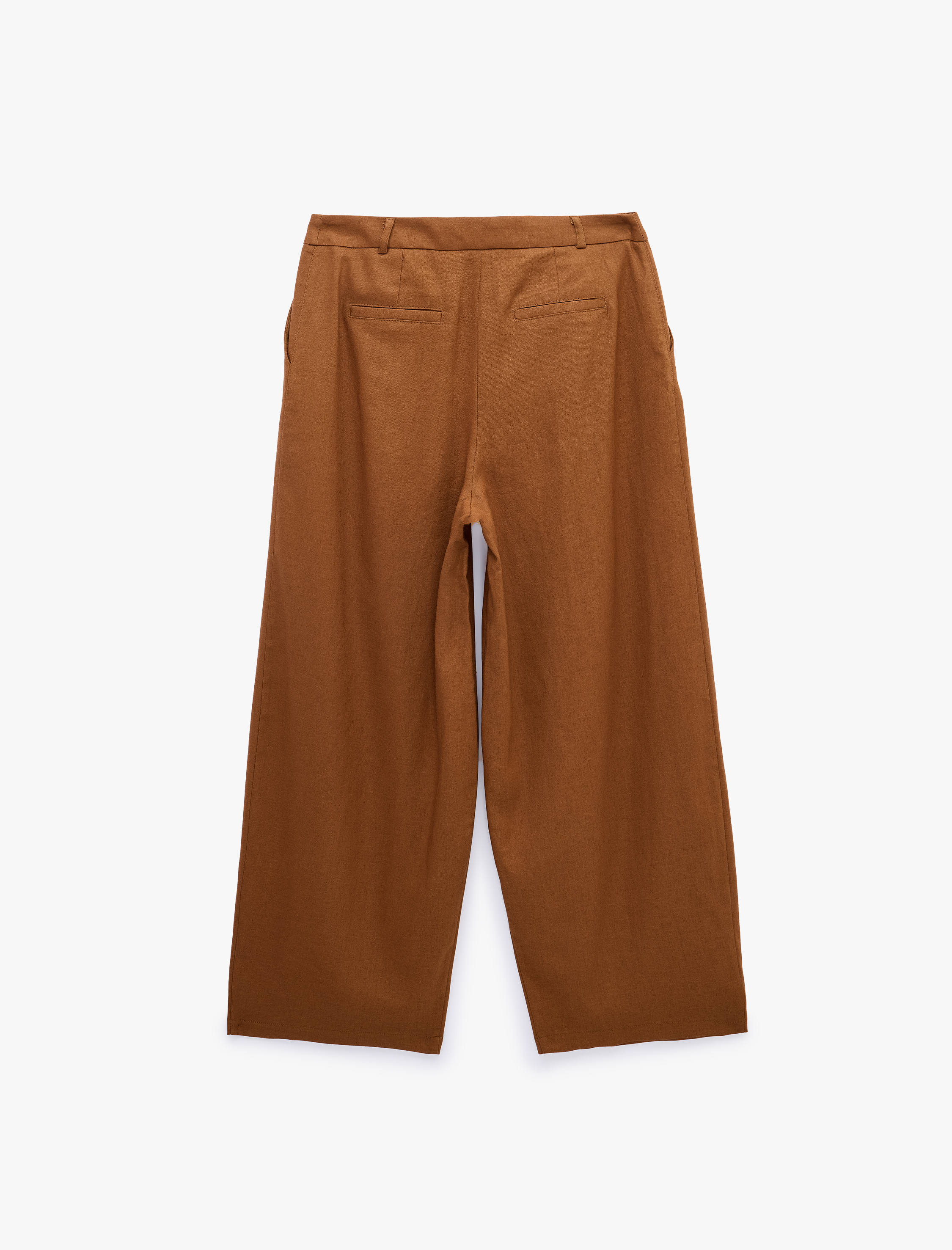   Cepli Pile Detaylı Geniş Paça Baggy Keten Pantolon